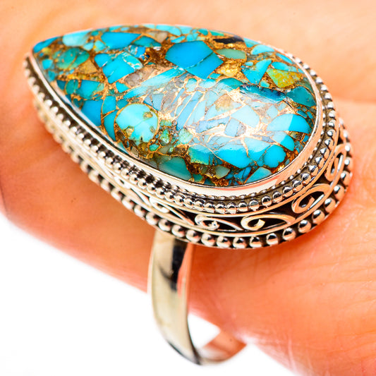Blue Copper Composite Turquoise Rings handcrafted by Ana Silver Co - RING130275