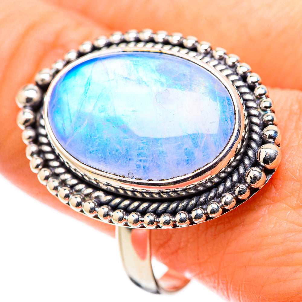 Rainbow Moonstone Rings handcrafted by Ana Silver Co - RING130278