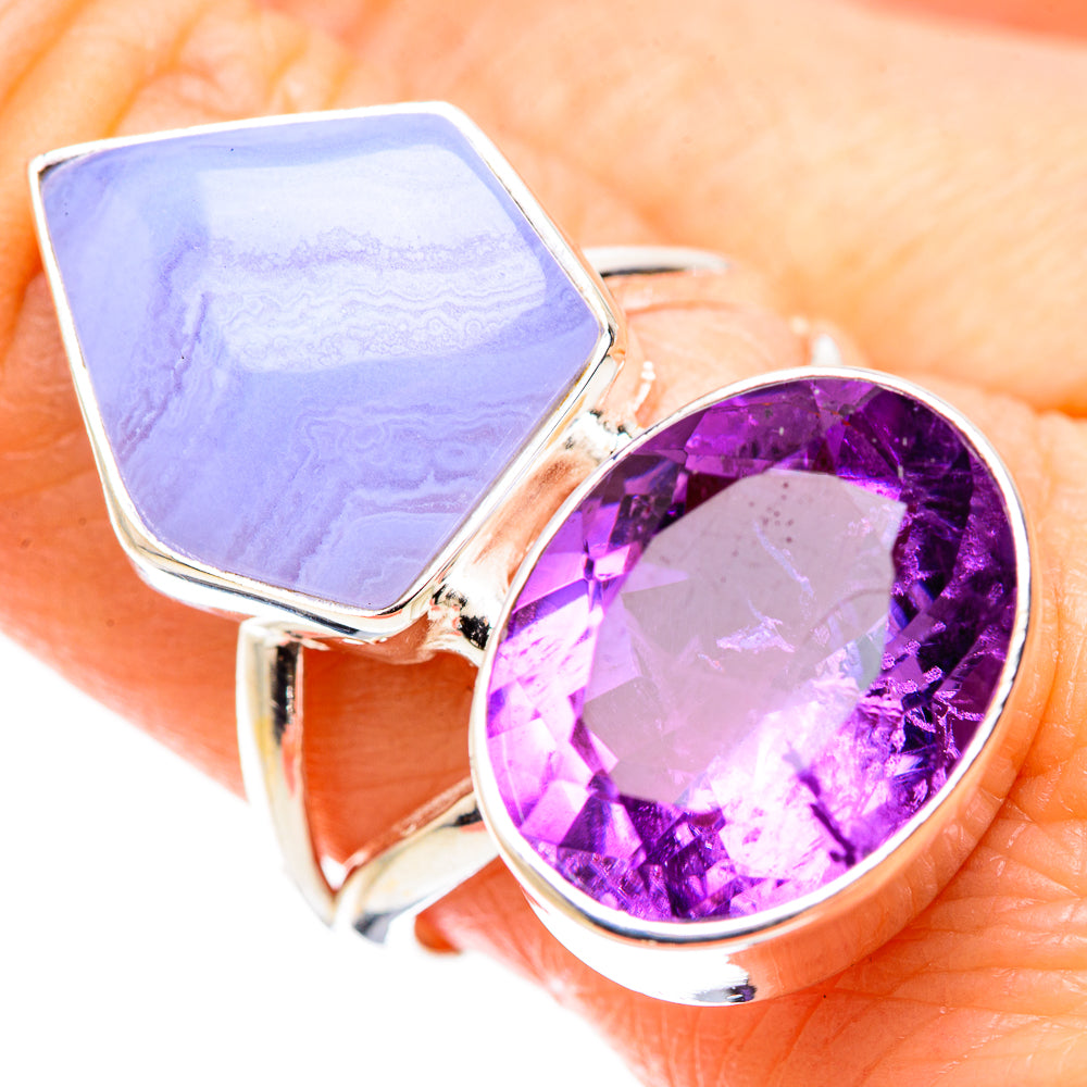 Blue Lace Agate Rings handcrafted by Ana Silver Co - RING130287