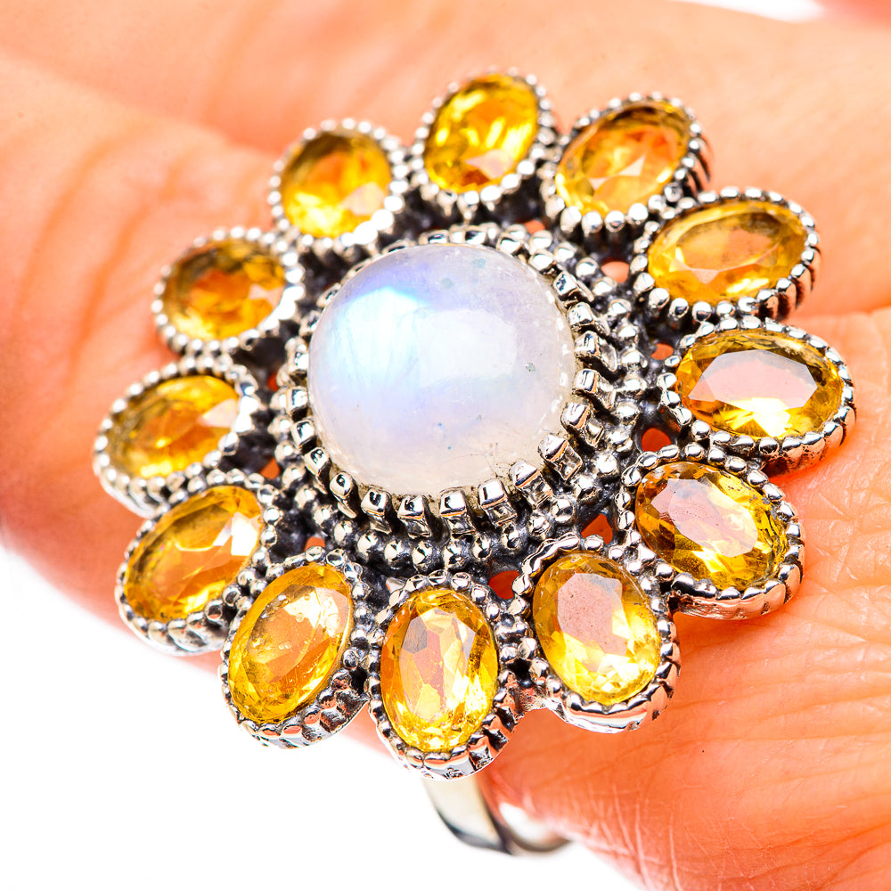 Rainbow Moonstone Rings handcrafted by Ana Silver Co - RING130306