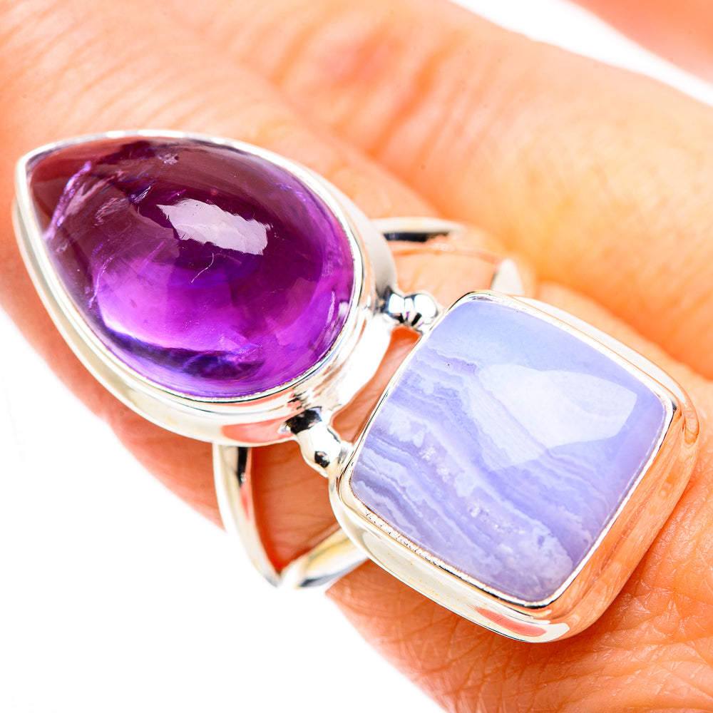 Blue Lace Agate Rings handcrafted by Ana Silver Co - RING130312
