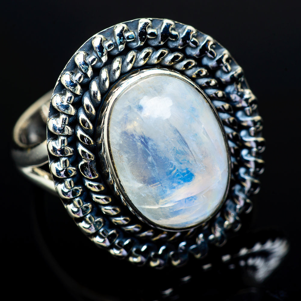 Rainbow Moonstone Rings handcrafted by Ana Silver Co - RING13036