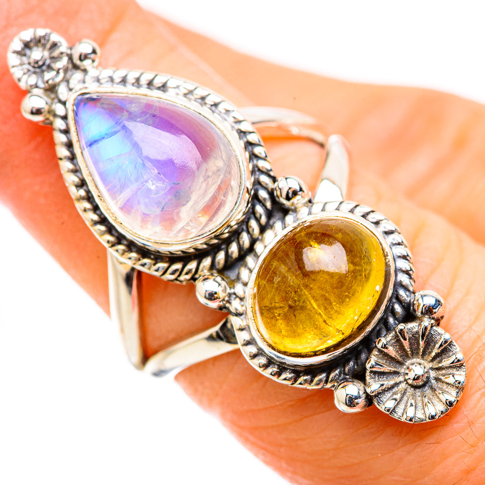Rainbow Moosntone Rings handcrafted by Ana Silver Co - RING130395