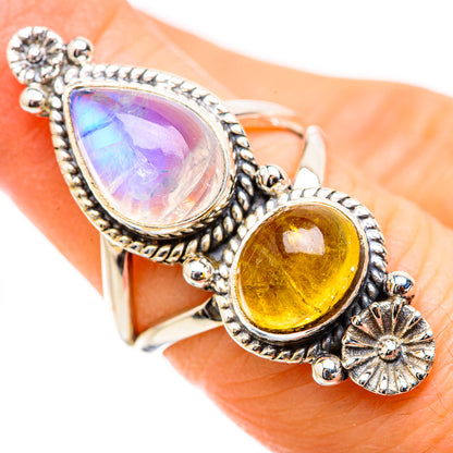 Rainbow Moosntone Rings handcrafted by Ana Silver Co - RING130395