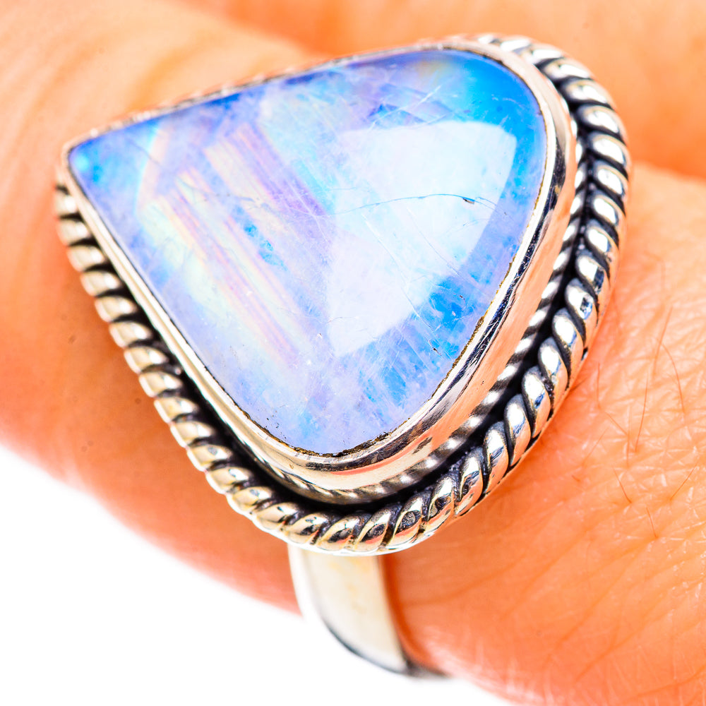 Rainbow Moonstone Rings handcrafted by Ana Silver Co - RING130420
