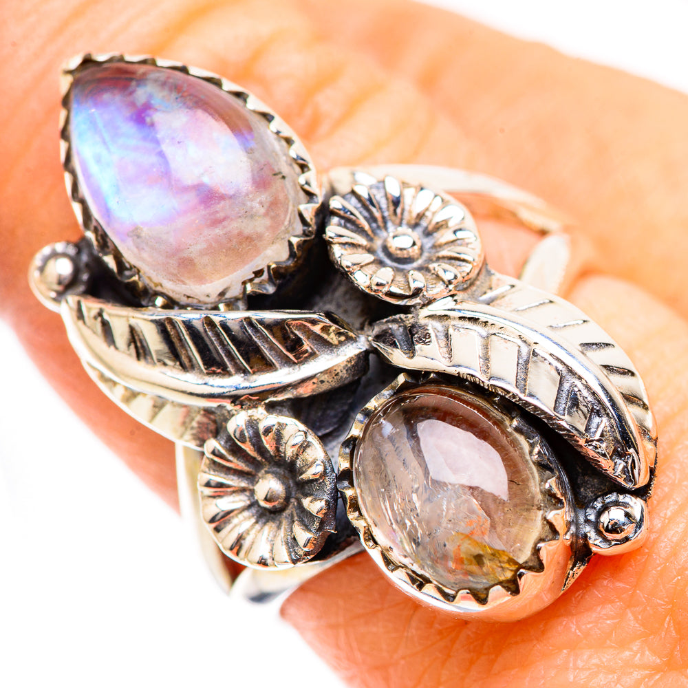 Rainbow Moonstone Rings handcrafted by Ana Silver Co - RING130433