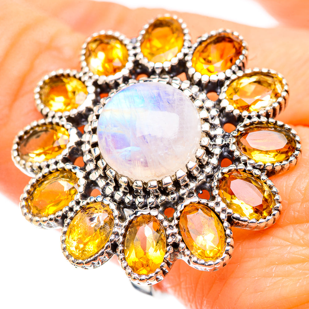 Rainbow Moonstone Rings handcrafted by Ana Silver Co - RING130485