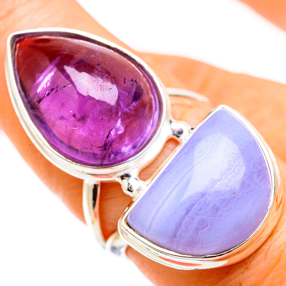 Blue Lace Agate Rings handcrafted by Ana Silver Co - RING130493