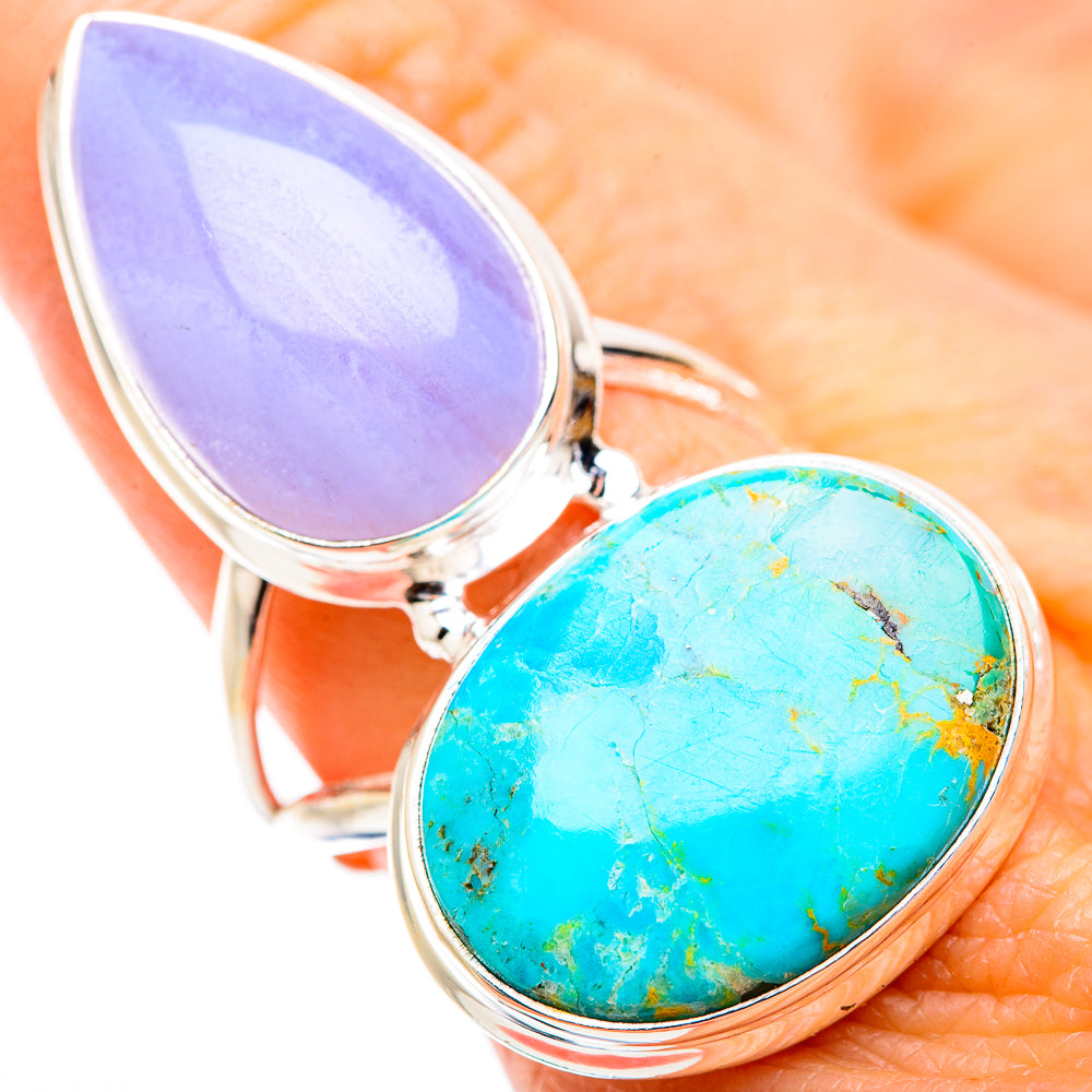 925 sterling silver ring with lavender teardrop stone and turquoise chrysocolla oval
