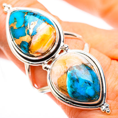 Turquoise spiny oyster double-oval sterling silver ring with bezel settings