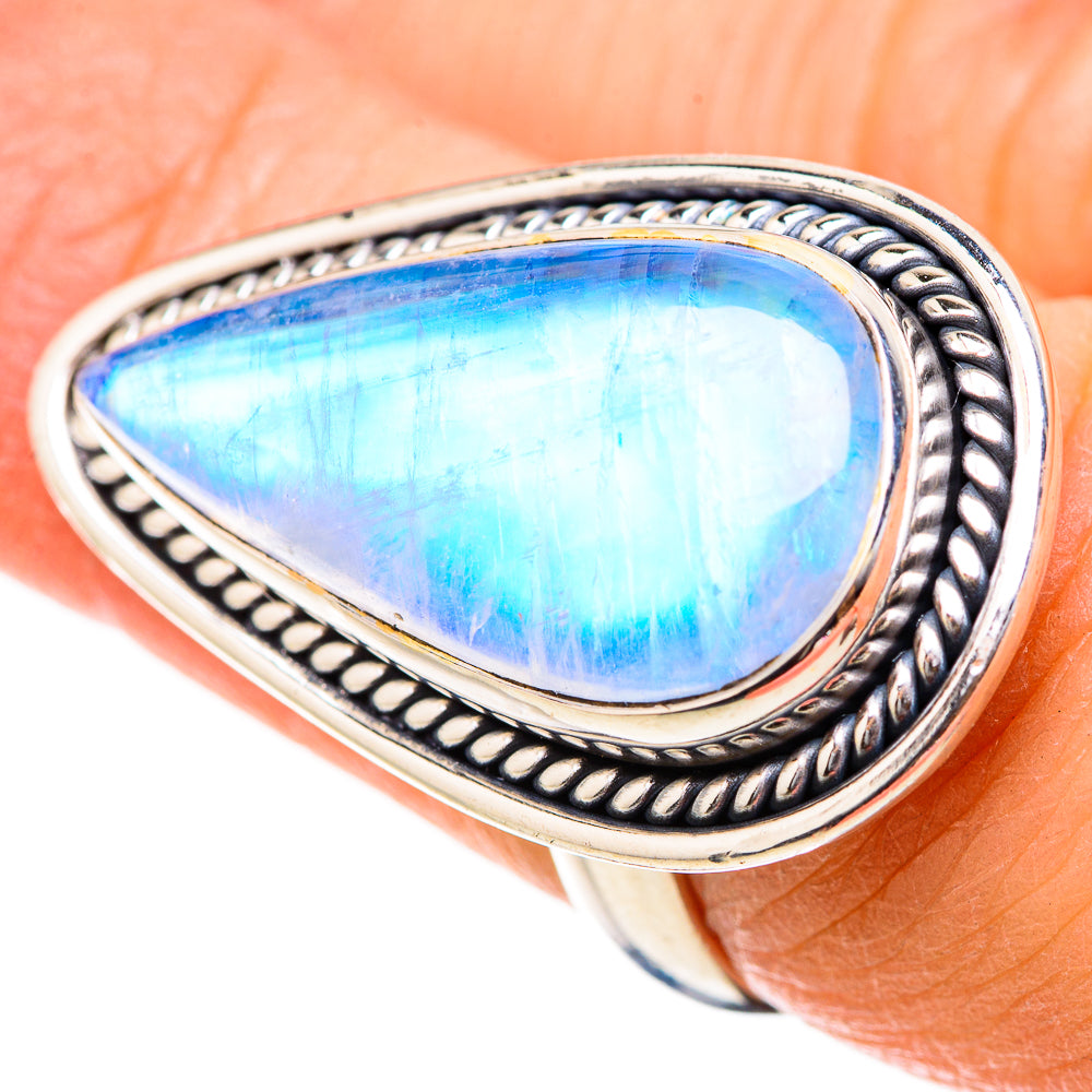 Rainbow Moonstone Rings handcrafted by Ana Silver Co - RING130531