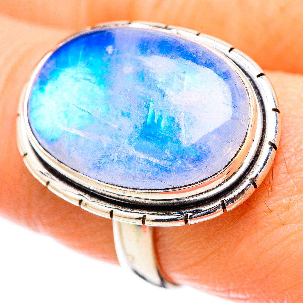 Rainbow Moonstone Rings handcrafted by Ana Silver Co - RING130543