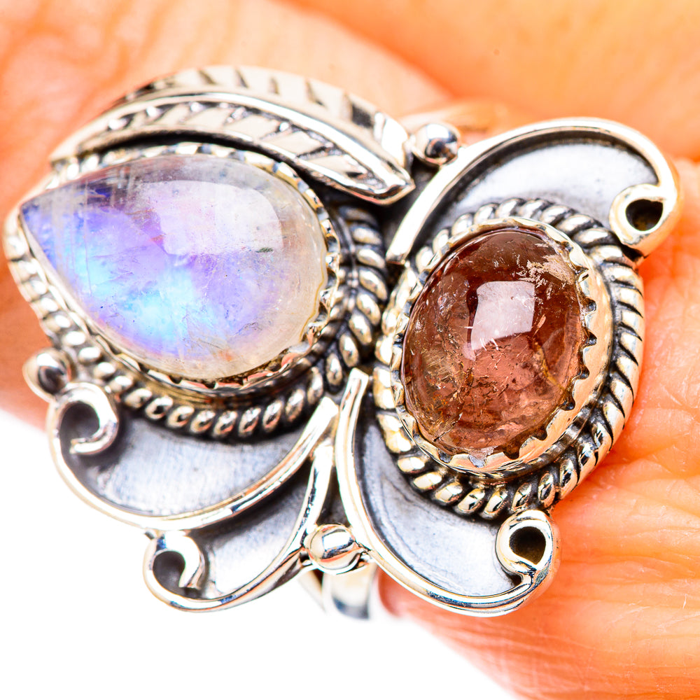 Rainbow Moonstone Rings handcrafted by Ana Silver Co - RING130553