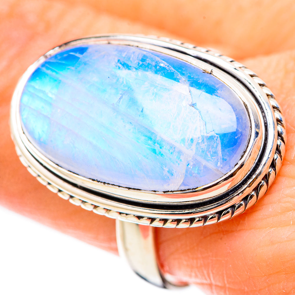 Rainbow Moonstone Rings handcrafted by Ana Silver Co - RING130570