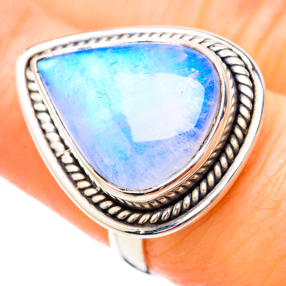 Rainbow Moonstone Rings handcrafted by Ana Silver Co - RING130602