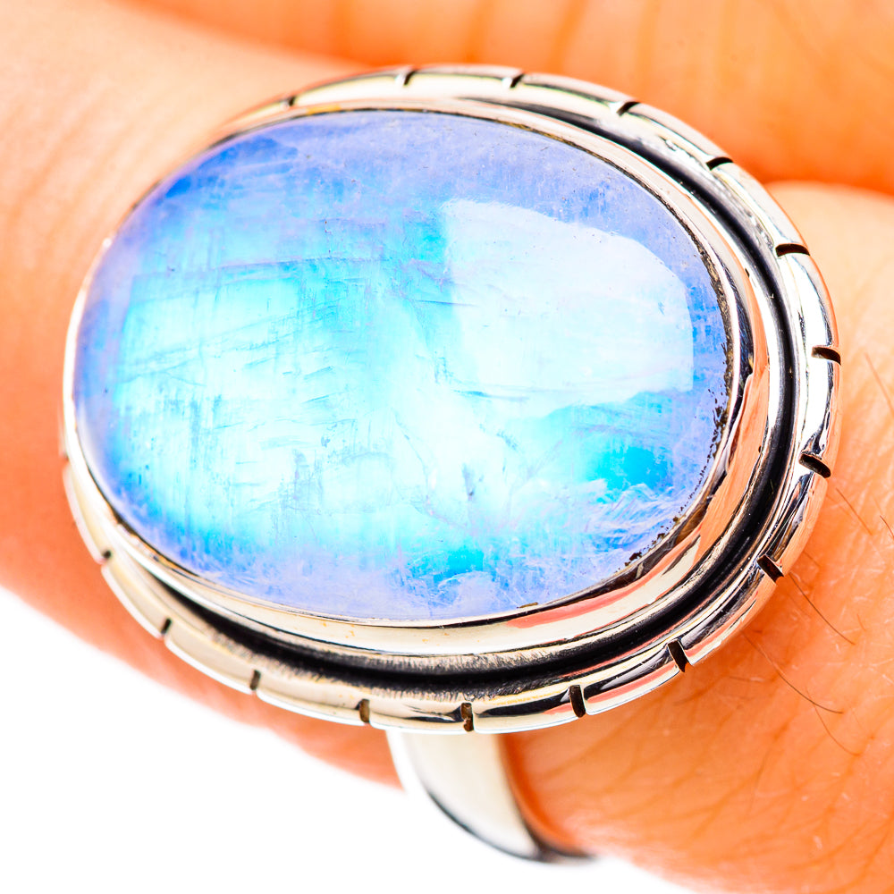 Rainbow Moonstone Rings handcrafted by Ana Silver Co - RING130630