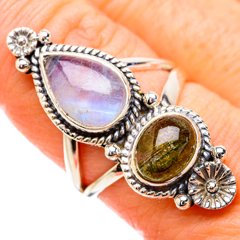 Rainbow Moonstone Rings handcrafted by Ana Silver Co - RING130636