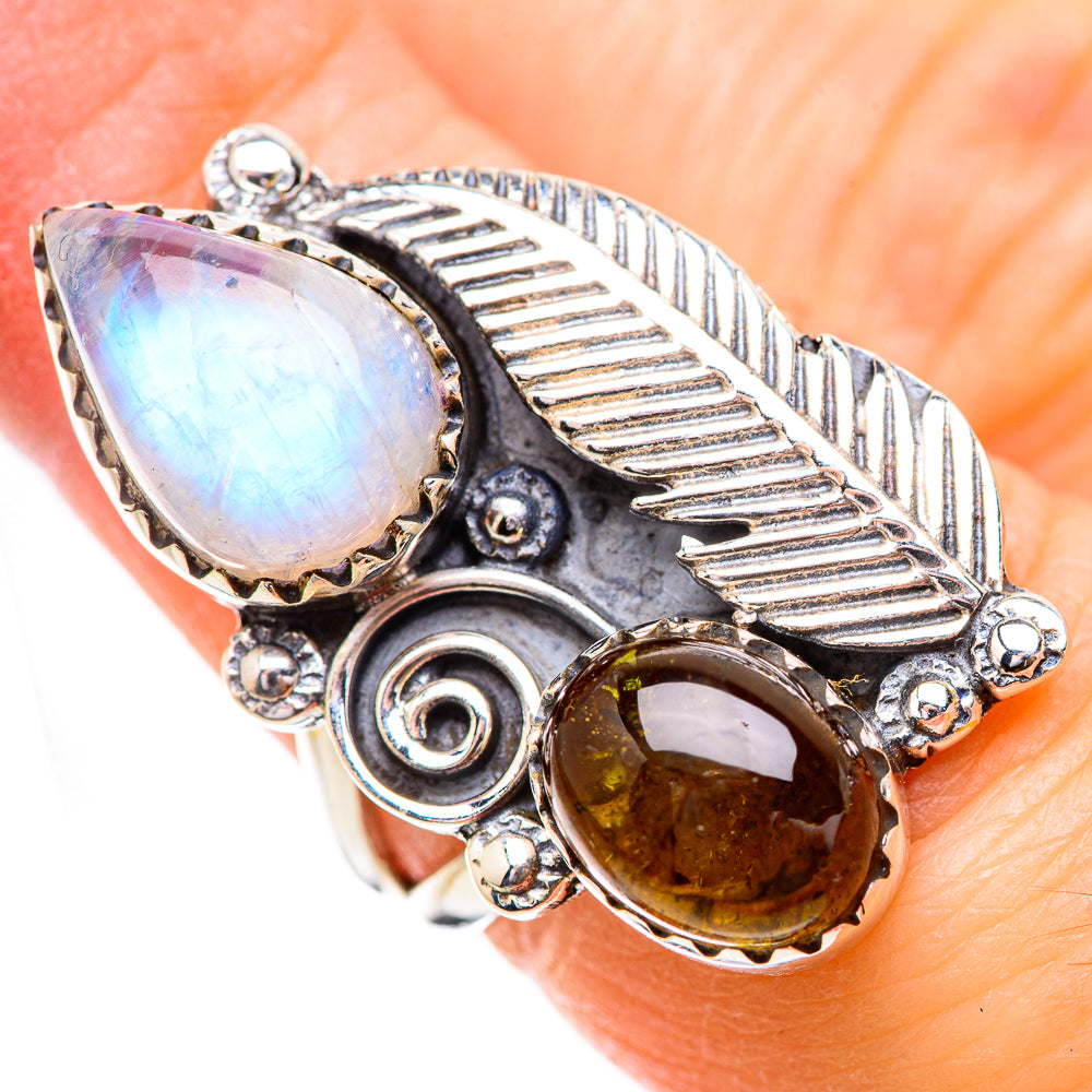 Rainbow Moonstone Rings handcrafted by Ana Silver Co - RING130638