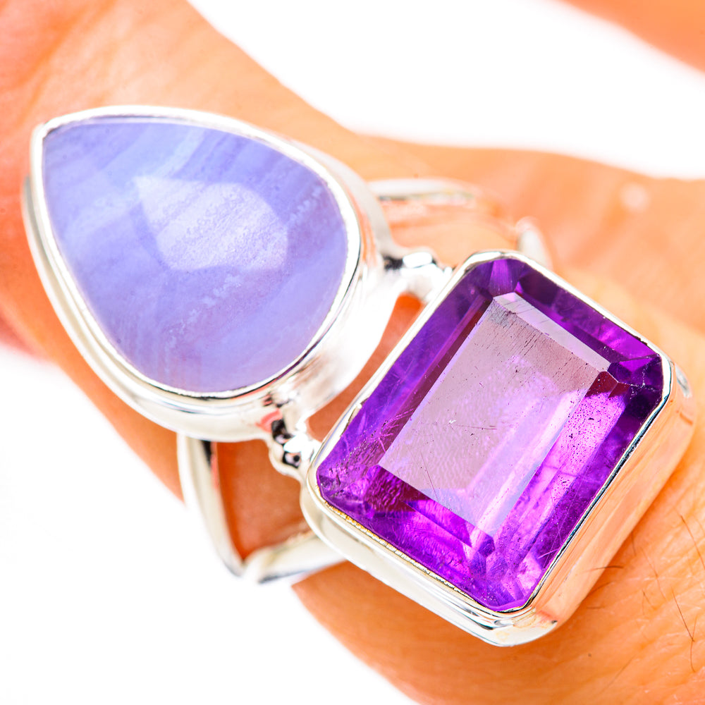 Blue Lace Agate Rings handcrafted by Ana Silver Co - RING130645