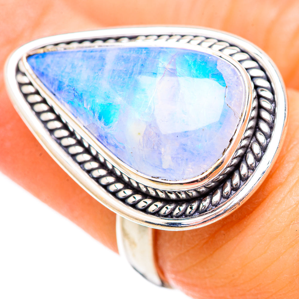 Rainbow Moonstone Rings handcrafted by Ana Silver Co - RING130660