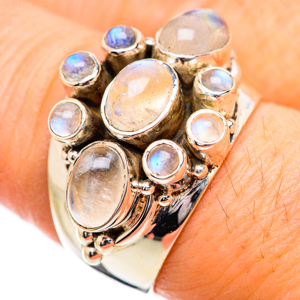 Rainbow Moonstone Rings handcrafted by Ana Silver Co - RING130679