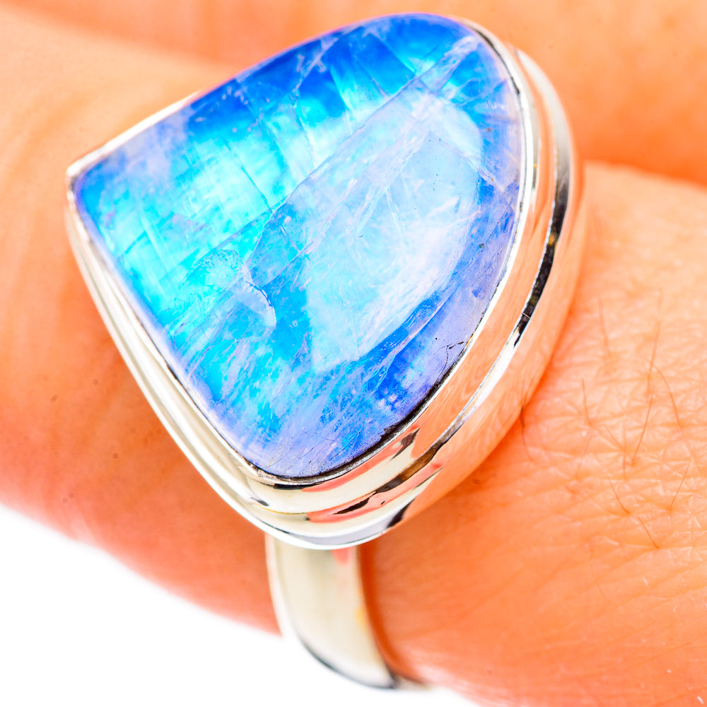 Rainbow Moonstone Rings handcrafted by Ana Silver Co - RING130698