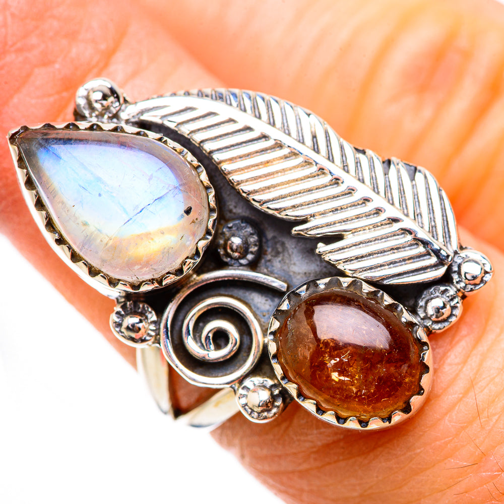 Rainbow Moonstone Rings handcrafted by Ana Silver Co - RING130704