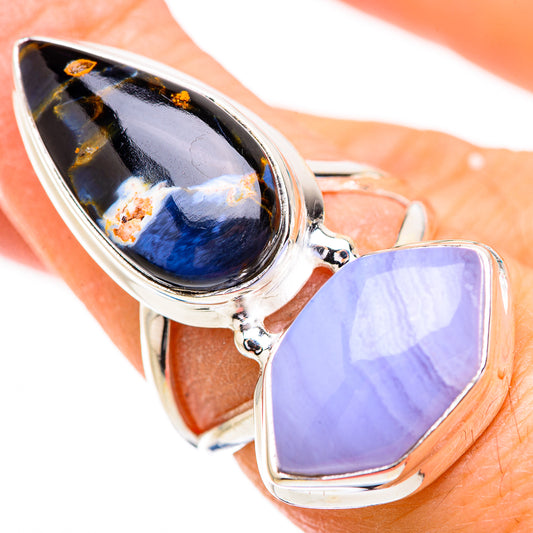 Blue Lace Agate Rings handcrafted by Ana Silver Co - RING130715