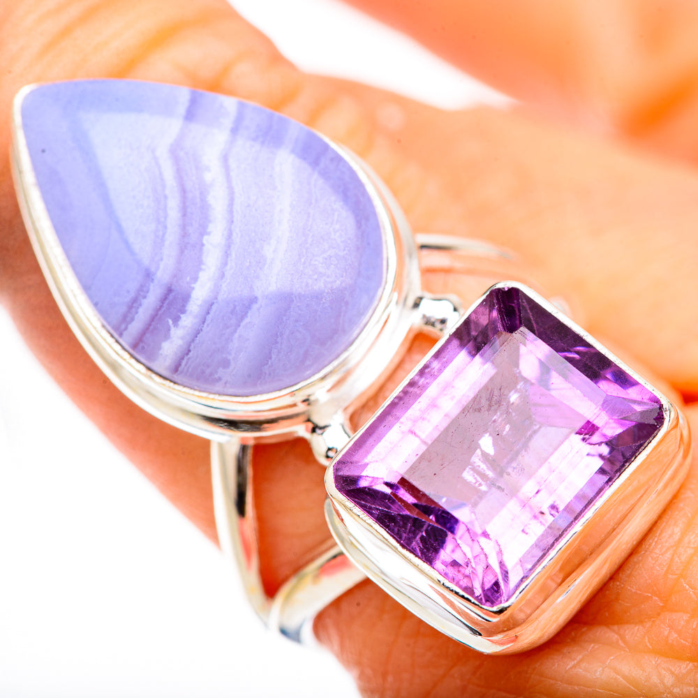 Blue Lace Agate Rings handcrafted by Ana Silver Co - RING130740