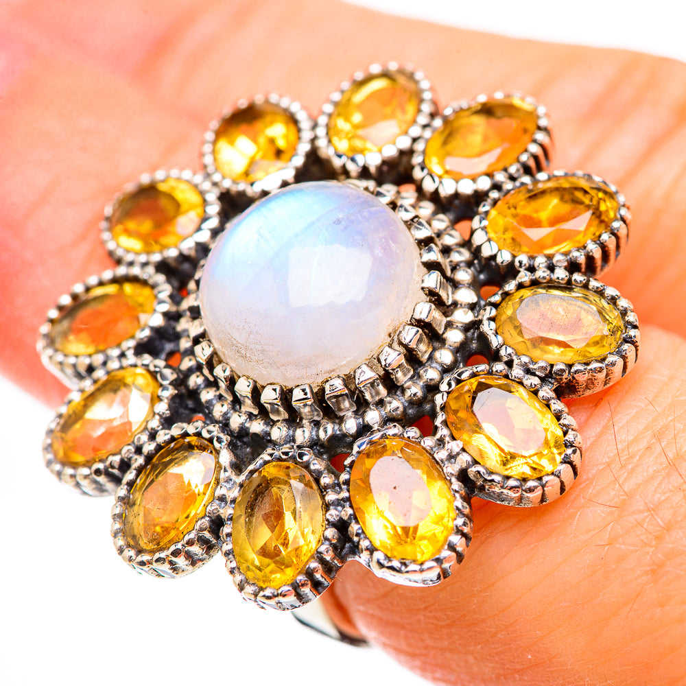 Rainbow Moonstone Rings handcrafted by Ana Silver Co - RING130775