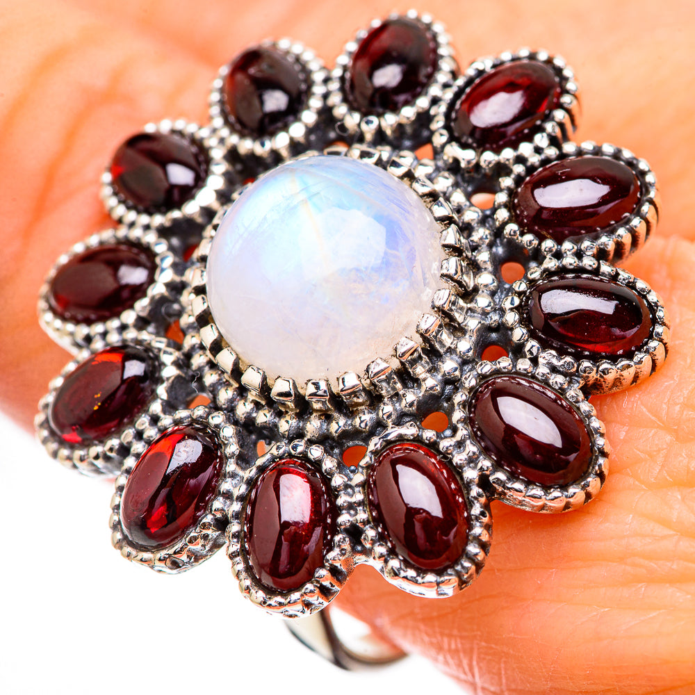Rainbow Moonstone Rings handcrafted by Ana Silver Co - RING130776