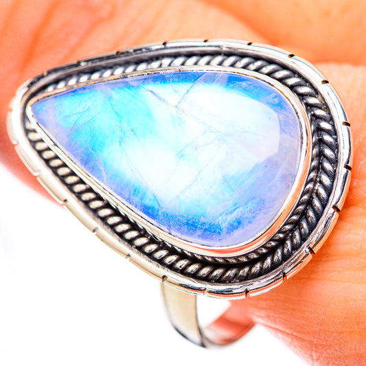 Rainbow Moonstone Rings handcrafted by Ana Silver Co - RING130787