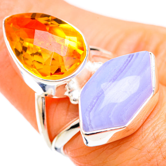 Blue Lace Agate Rings handcrafted by Ana Silver Co - RING130789