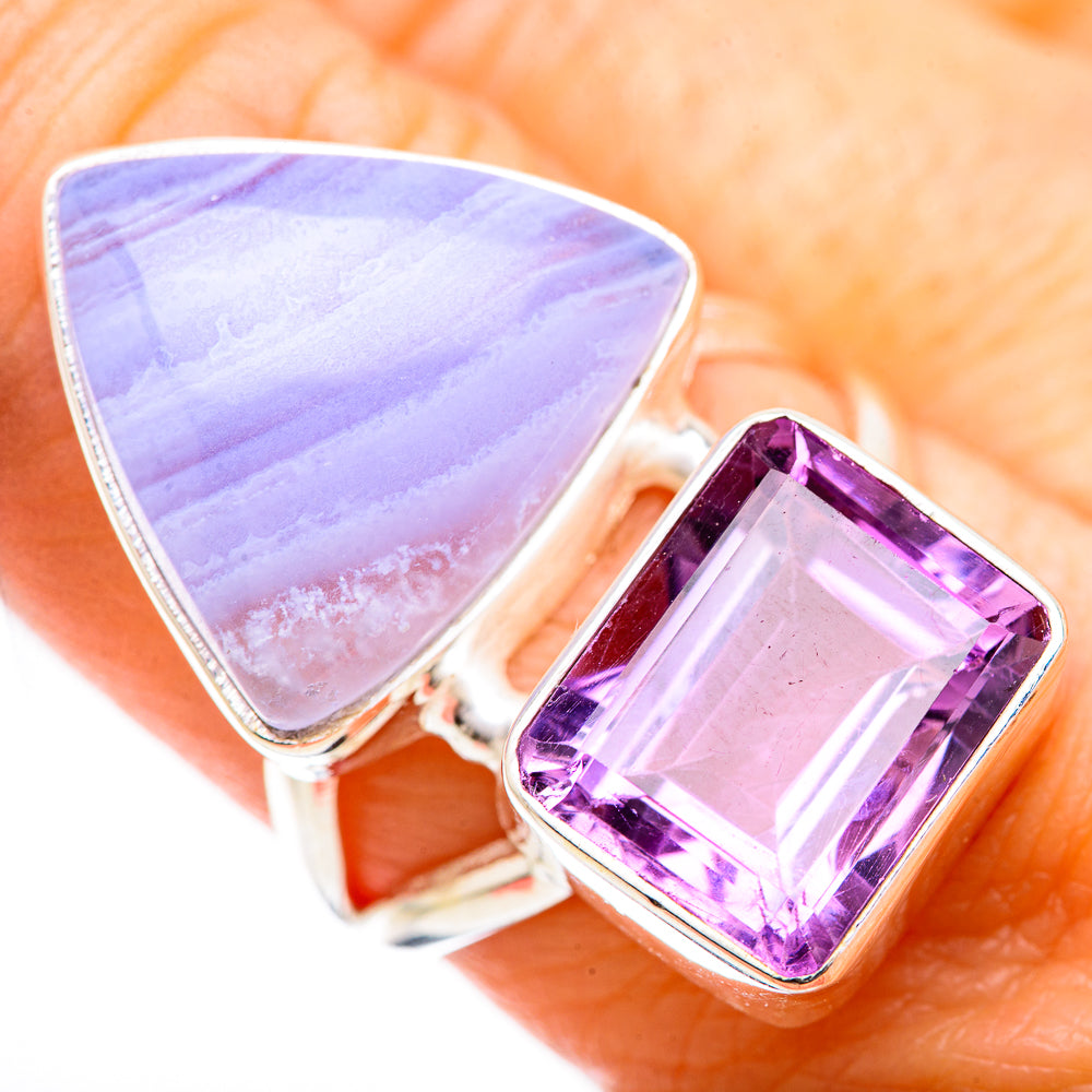Blue Lace Agate Rings handcrafted by Ana Silver Co - RING130793