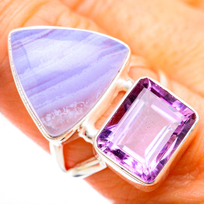 Blue Lace Agate Rings handcrafted by Ana Silver Co - RING130793