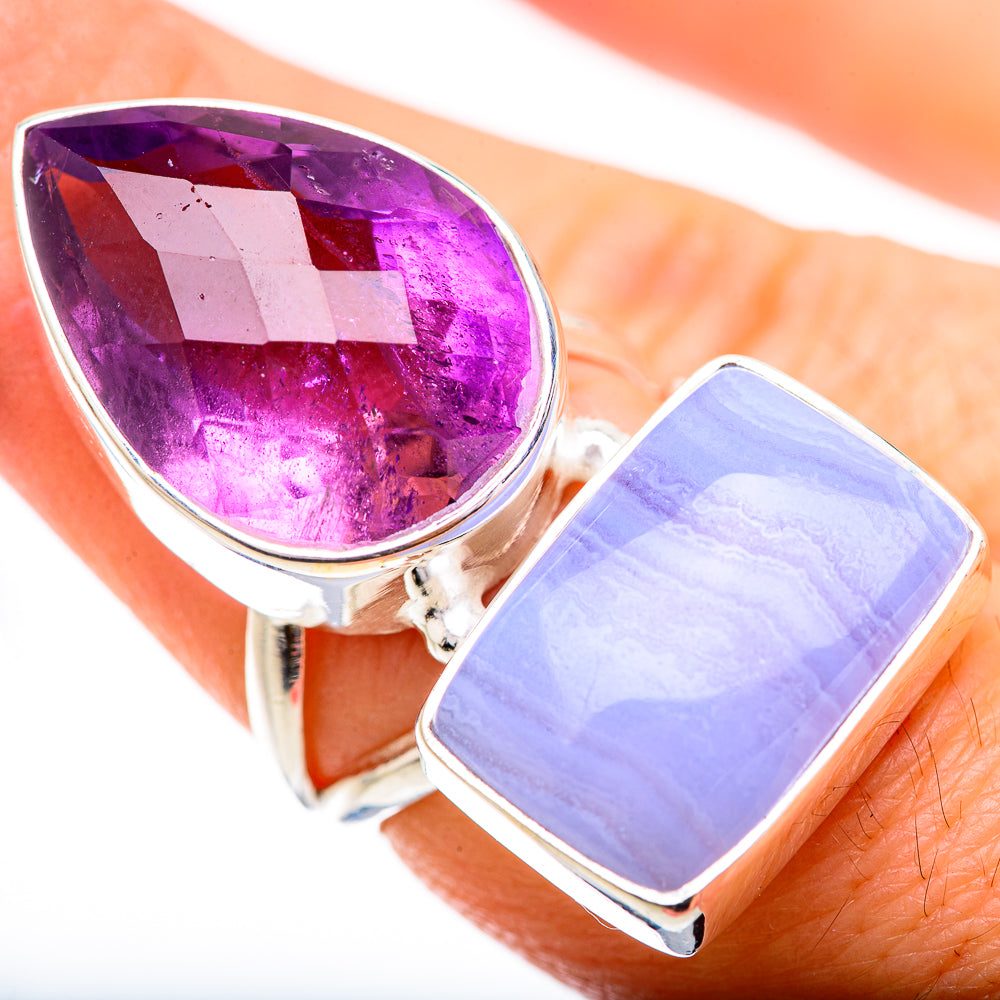 Blue Lace Agate Rings handcrafted by Ana Silver Co - RING130796