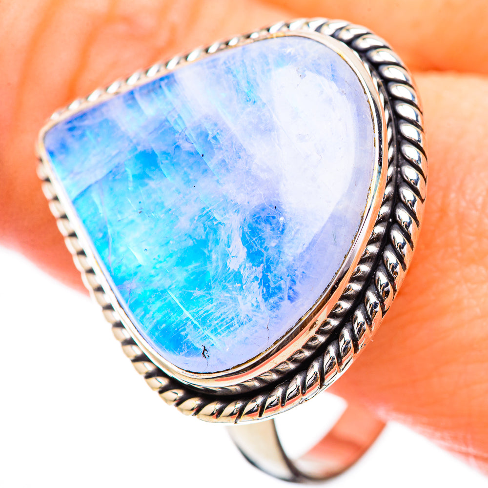 Rainbow Moonstone Rings handcrafted by Ana Silver Co - RING130801