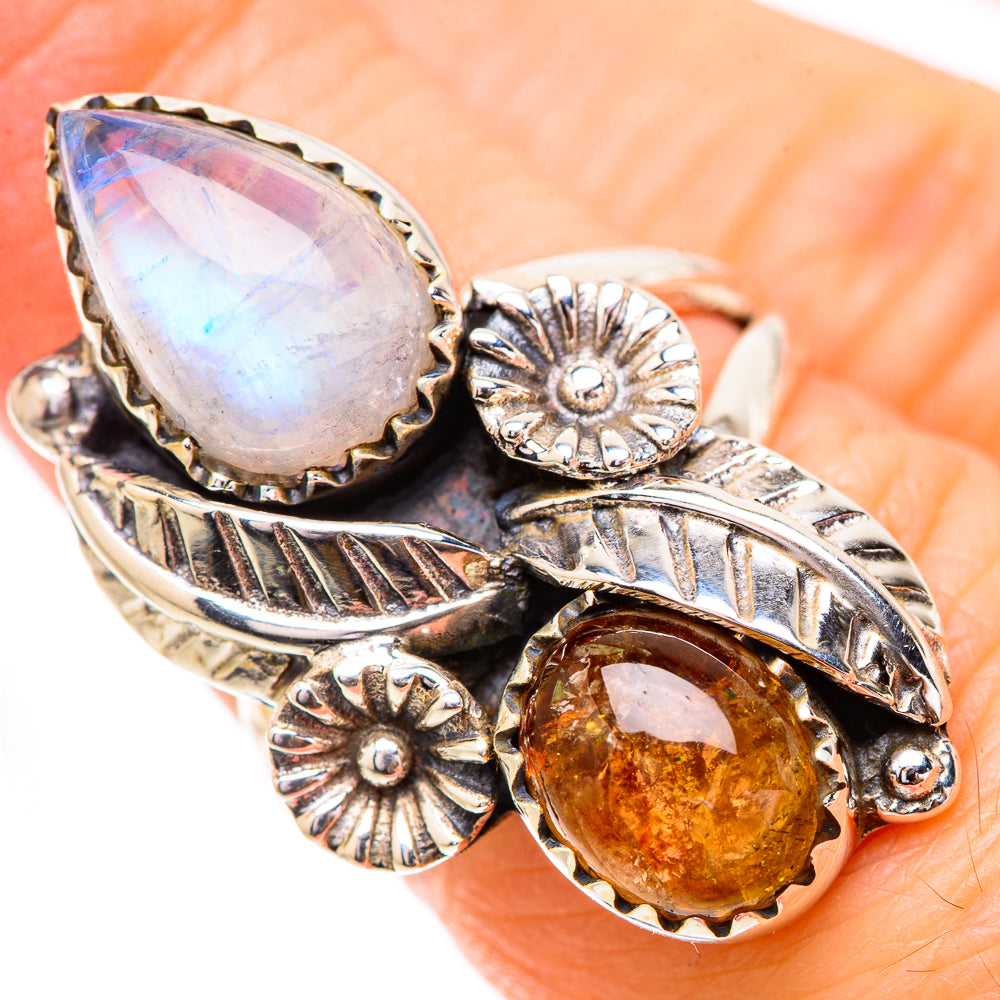 Rainbow Moonstone Rings handcrafted by Ana Silver Co - RING130805