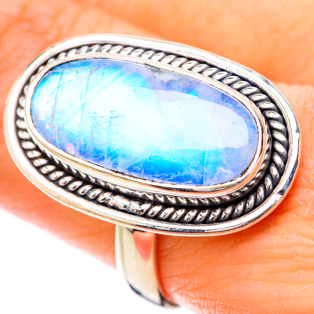 Rainbow Moonstone Rings handcrafted by Ana Silver Co - RING130825