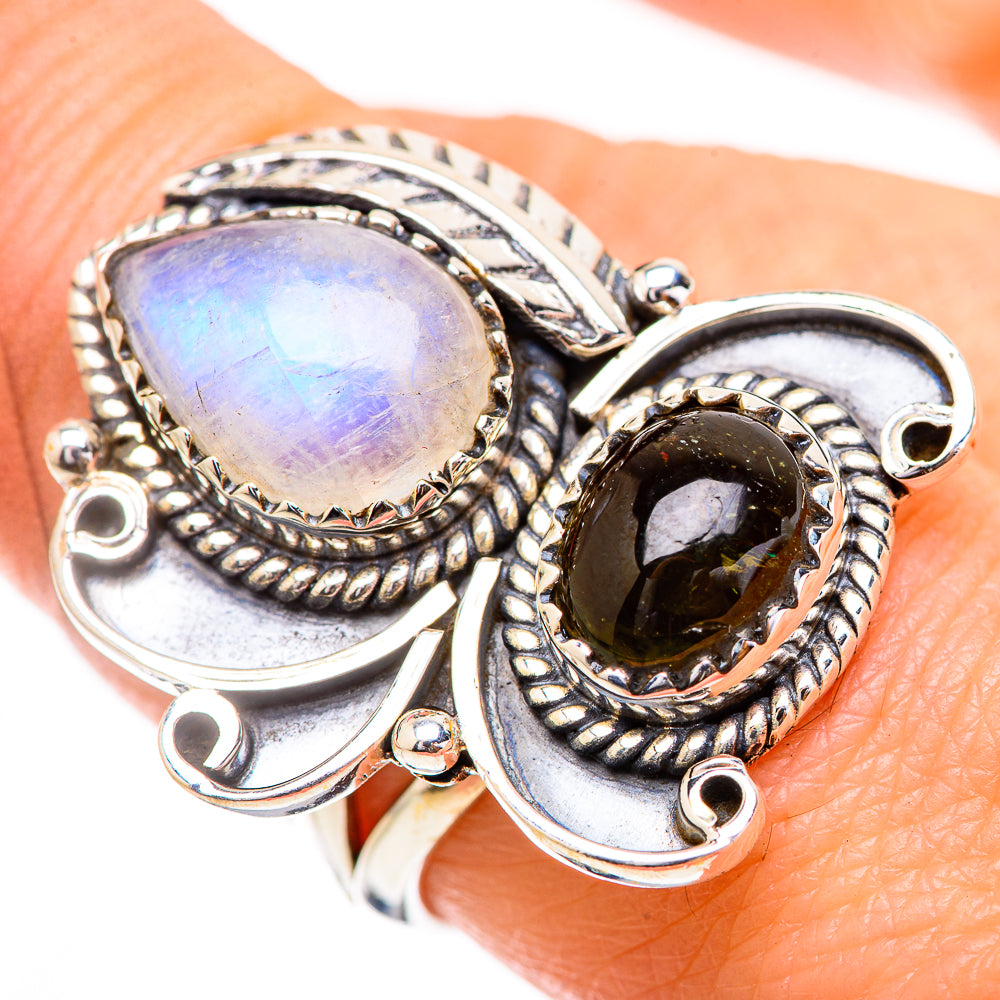 Rainbow Moonstone Rings handcrafted by Ana Silver Co - RING130865