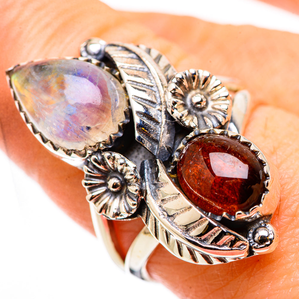 Rainbow Moonstone Rings handcrafted by Ana Silver Co - RING130929