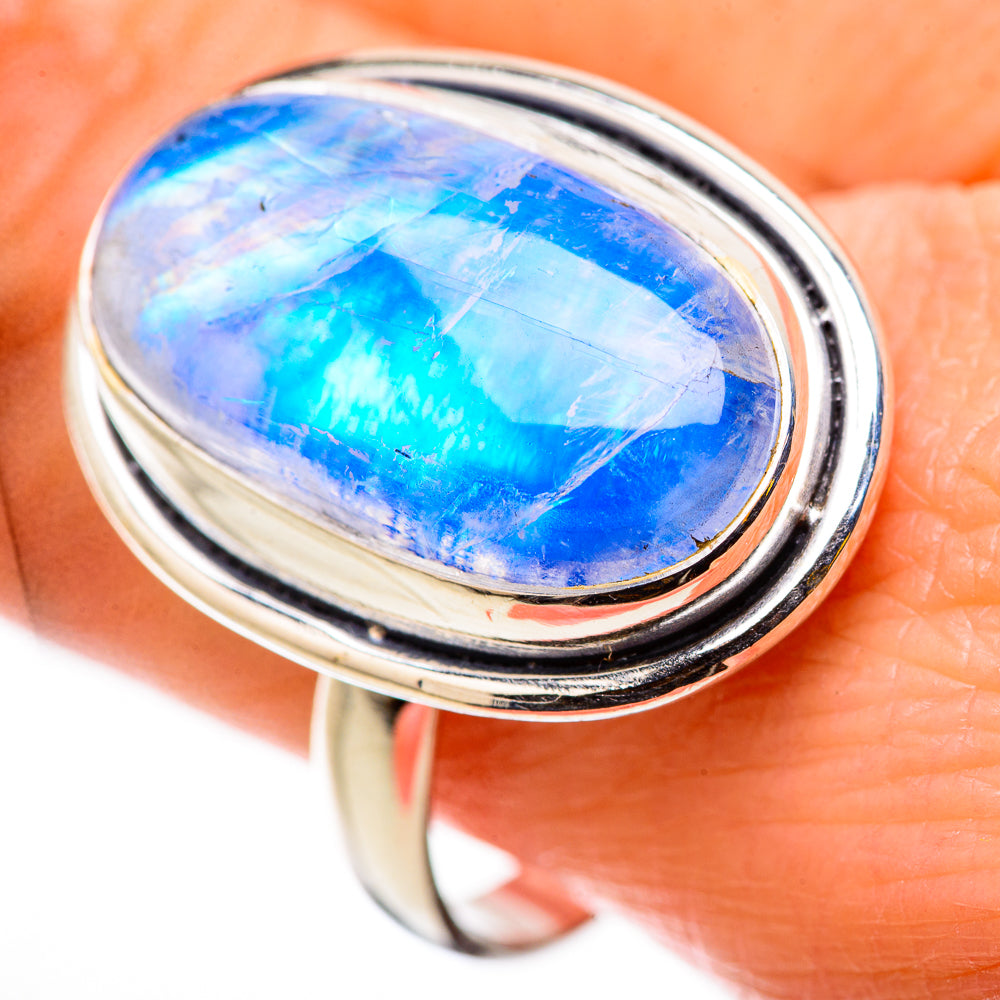Rainbow Moonstone Rings handcrafted by Ana Silver Co - RING131045