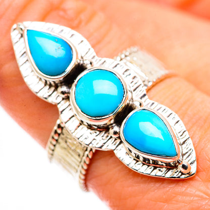 Turquoise teardrop cluster ring in 925 sterling silver with three stones and ornate bezel
