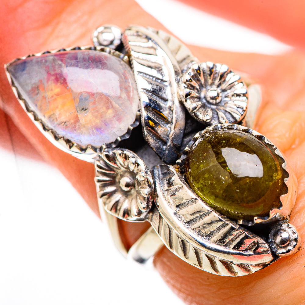 Rainbow Moonstone Rings handcrafted by Ana Silver Co - RING131062