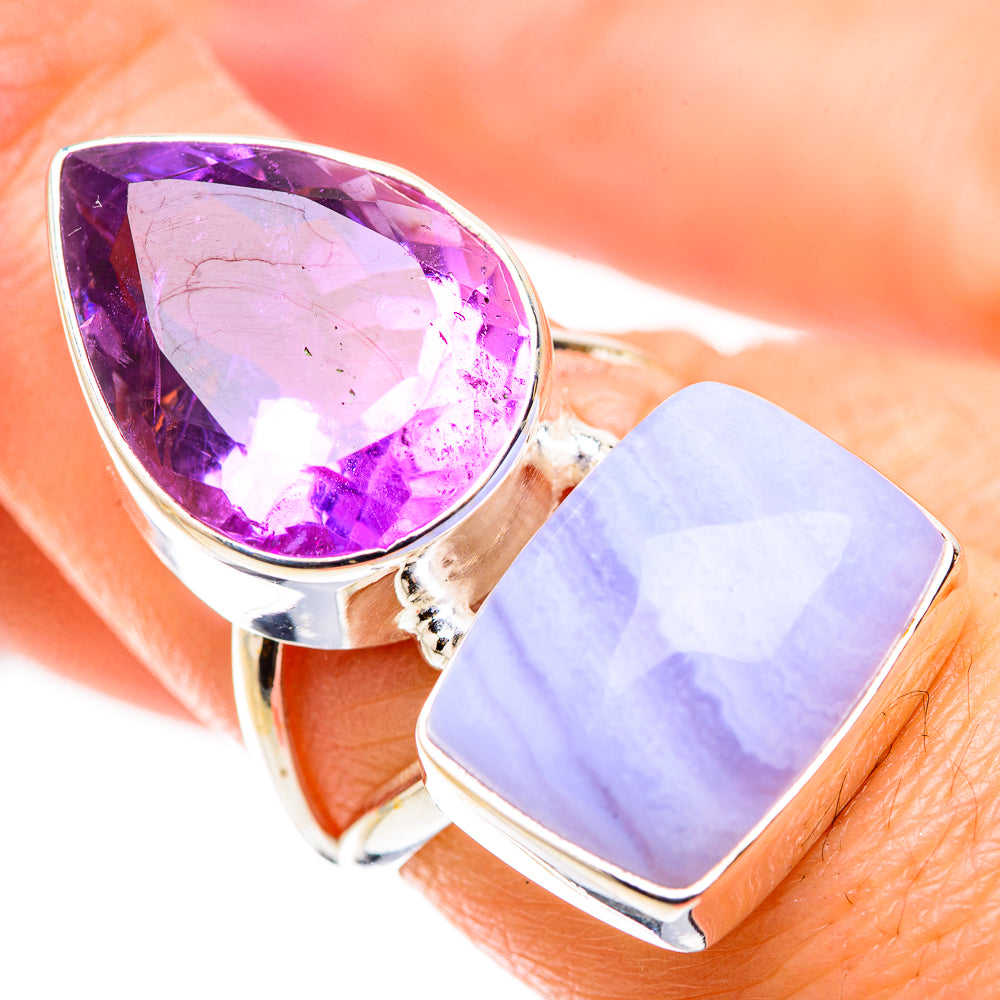 Blue Lace Agate Rings handcrafted by Ana Silver Co - RING131093