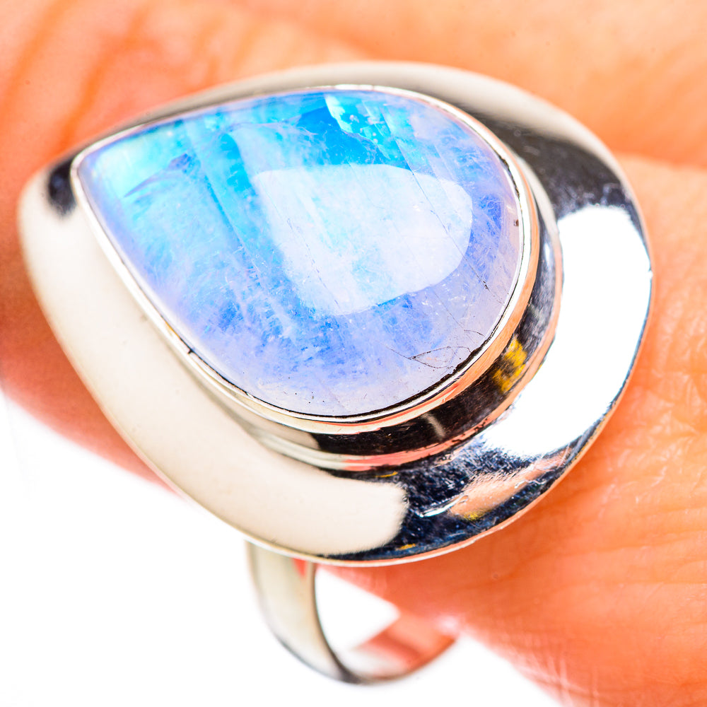 Rainbow Moonstone Rings handcrafted by Ana Silver Co - RING131120