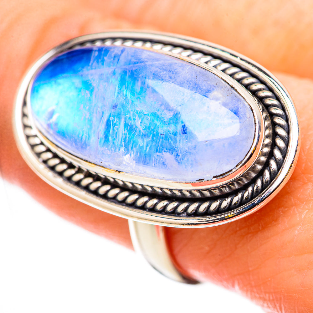 Rainbow Moonstone Rings handcrafted by Ana Silver Co - RING131129