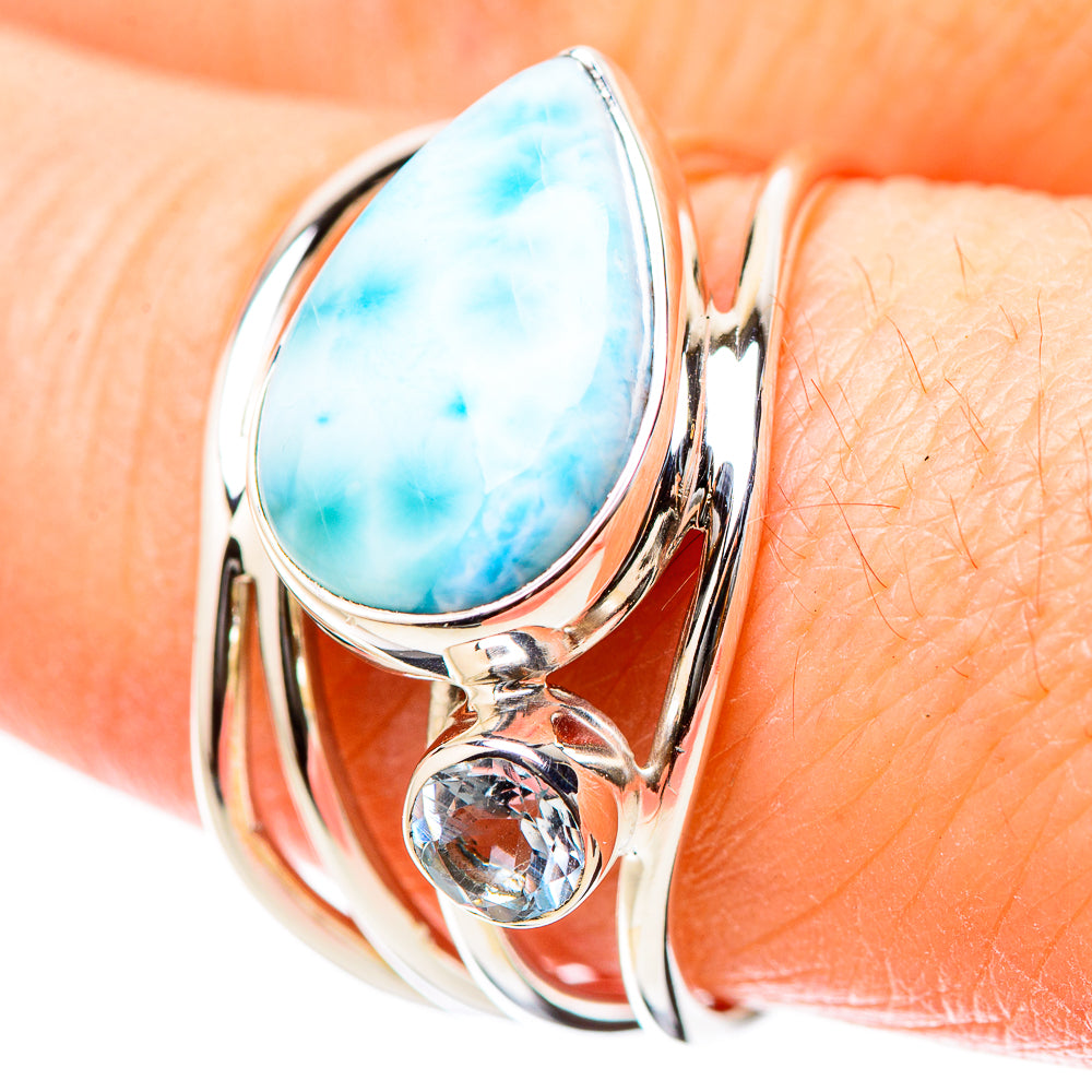 925 sterling silver ring with oval blue cabochon and clear round stone detail