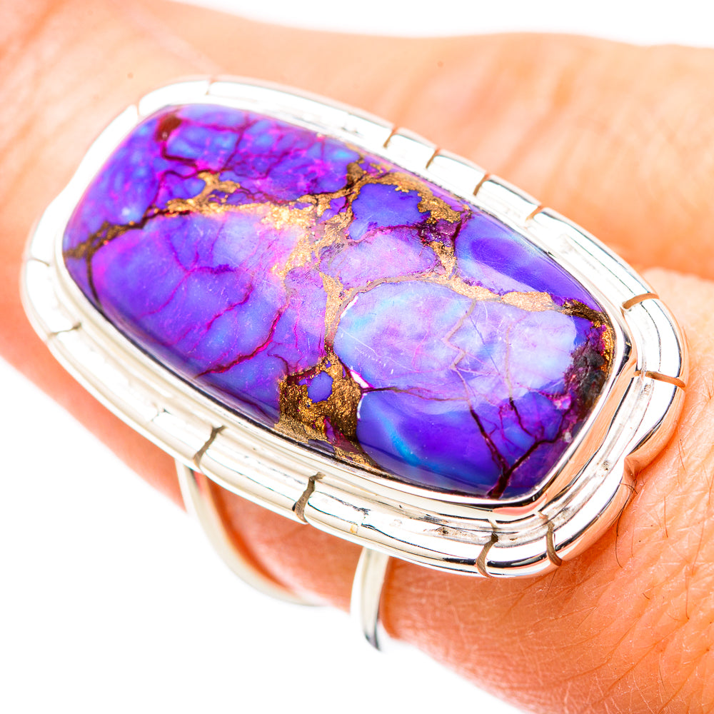 Oval purple turquoise composite ring with silver bezel and gold matrix inlay