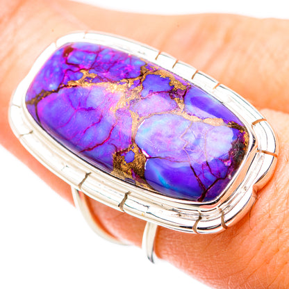 Oval purple turquoise composite ring with silver bezel and gold matrix inlay